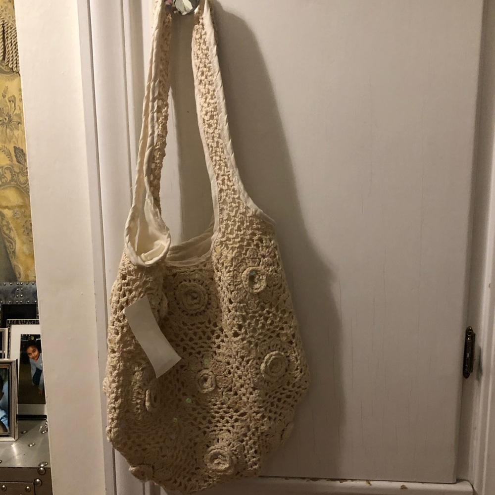 Crochet and sequined shoulder bag